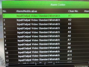 TruVision Input Output Video Standard Mismatch