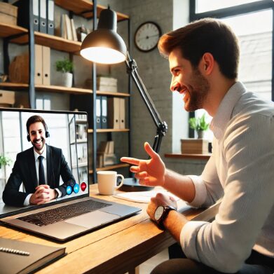 IT professional providing remote IT help for a business from a modern workspace with dual monitors.