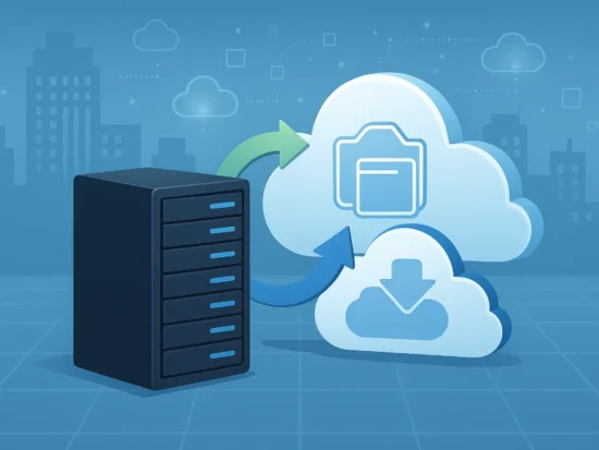 Server and cloud icons symbolizing data backup and disaster recovery solutions for Marietta small businesses.