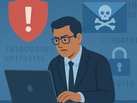 Cybersecurity shield with glowing circuits symbolizing ransomware and phishing protection for Marietta SMBs.