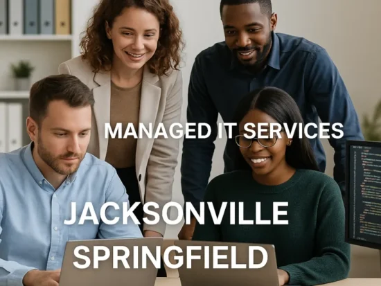 Team of IT professionals working together in a modern office serving Springfield-based businesses.