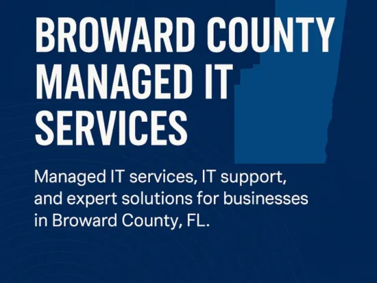 Promotional banner for Broward County Managed IT Services with text overlay and county map outline.