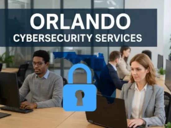 IT professionals securing business data with cybersecurity solutions in Orlando, Florida.