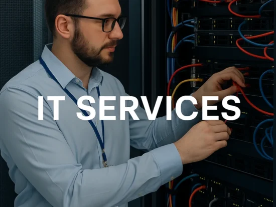 Business team using IT services in Palm Coast with cloud technology and network support.