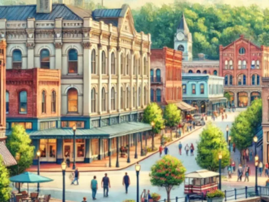 Scenic view of Canton, Georgia, showcasing its historic downtown with classic Southern architecture, charming brick buildings, and a peaceful riverfront. As local businesses thrive in this vibrant community, many rely on Canton Managed IT Services to support their technology infrastructure and cybersecurity needs.