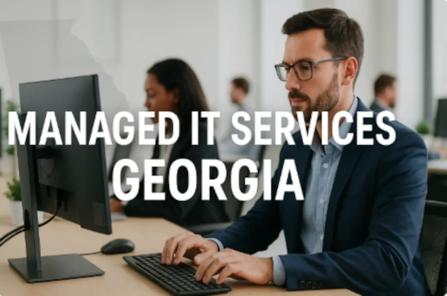 Professional IT specialist providing Georgia Managed IT Services while working at a modern office desk.