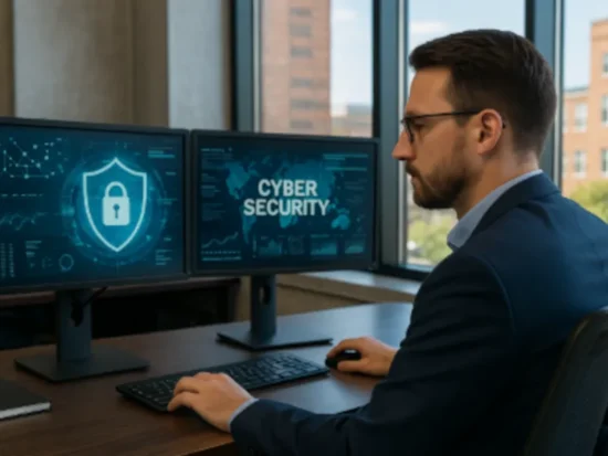 IT professional securing business data with cybersecurity services in Roswell, Georgia.
