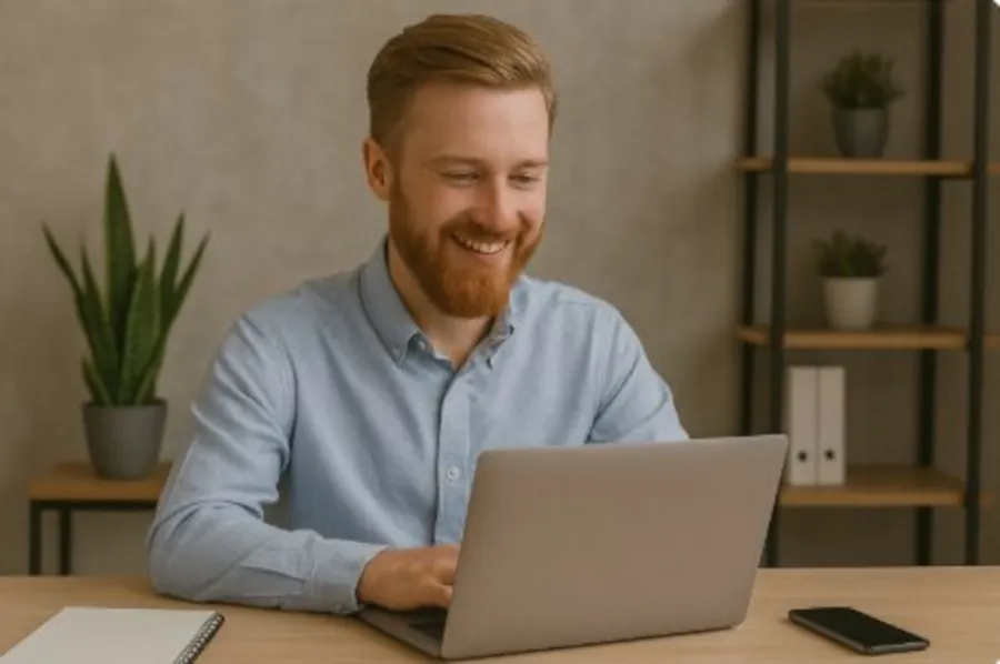 Professional man working on a laptop in a modern office, representing Savannah Managed IT Services.
