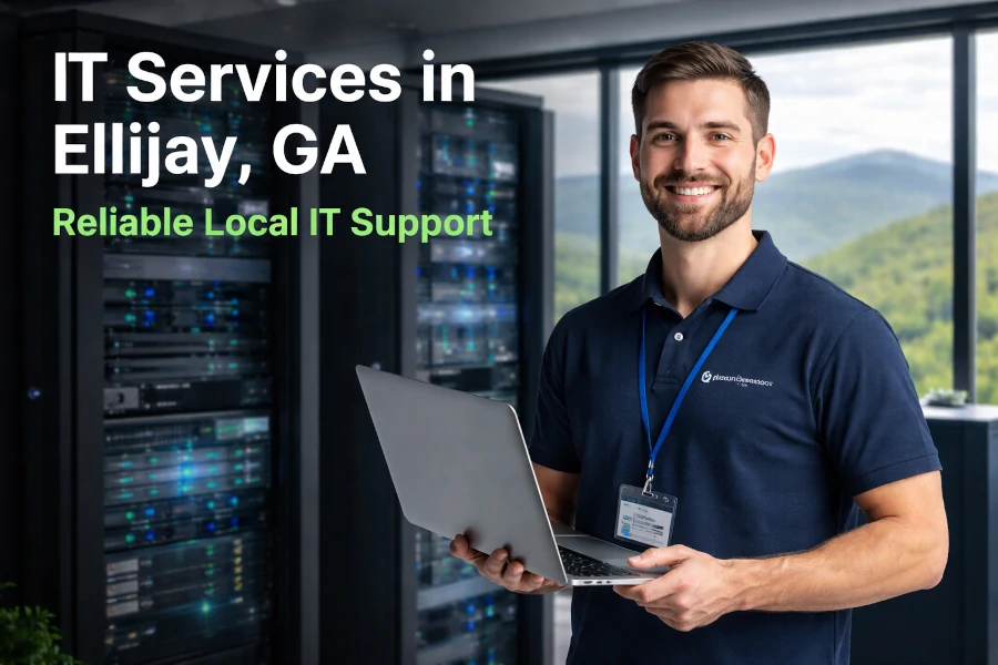Smiling IT technician providing managed IT services in Ellijay, Georgia