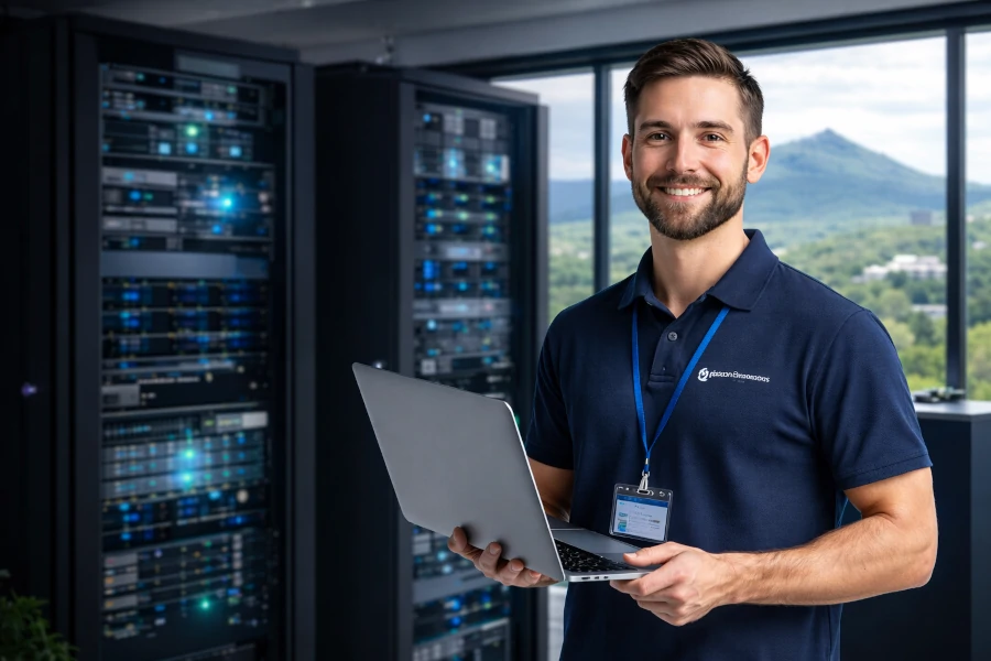 Smiling IT technician providing managed IT services in Fort Oglethorpe, Georgia
