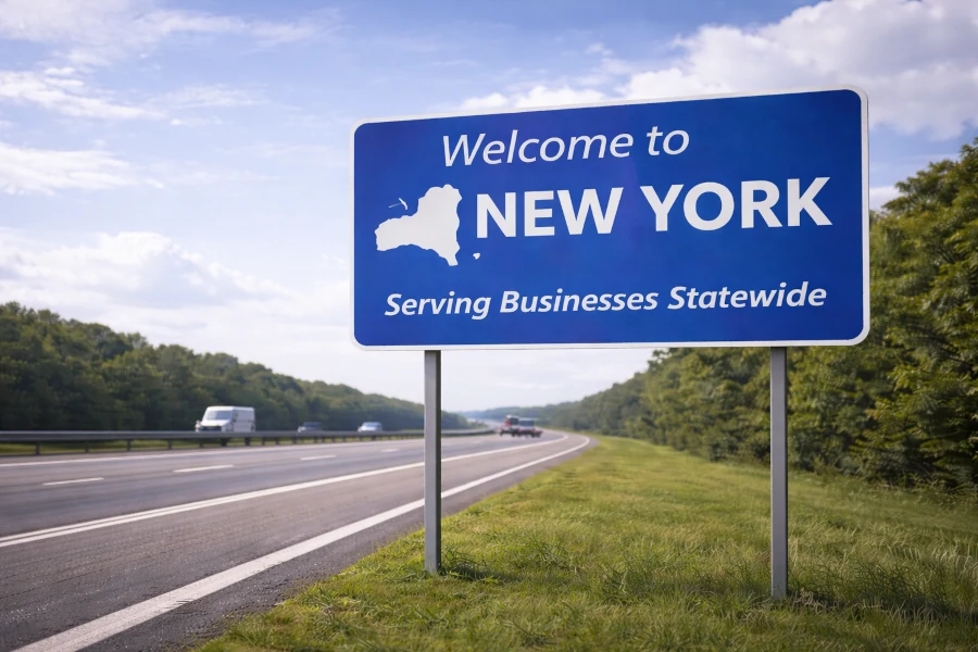 Welcome sign representing managed IT services coverage across New York
