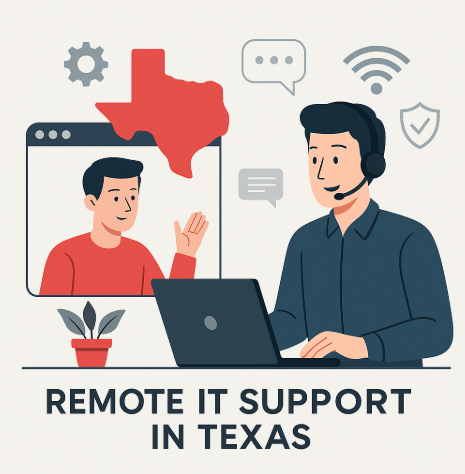 Diverse IT team collaborating in a modern office, providing remote IT services in Texas. Team members working together on laptops and monitors, demonstrating teamwork and technical expertise.