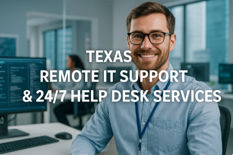 Professional IT technician in a modern office providing remote IT support services in Texas.