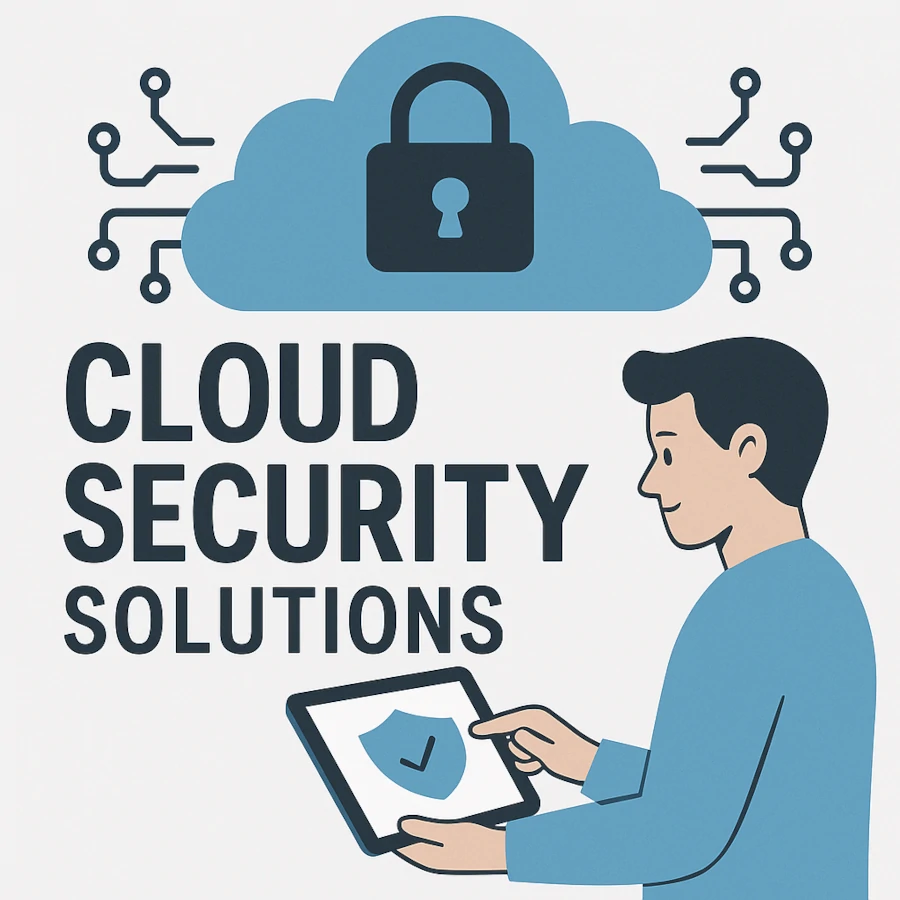 Flat-style digital illustration showing cloud computing and IT infrastructure, representing managed IT and cybersecurity services in Salt Lake City, Utah.