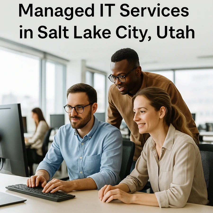 Salt Lake City Managed IT Services CTA banner with modern city skyline and business technology overlay, promoting IT support for small businesses
