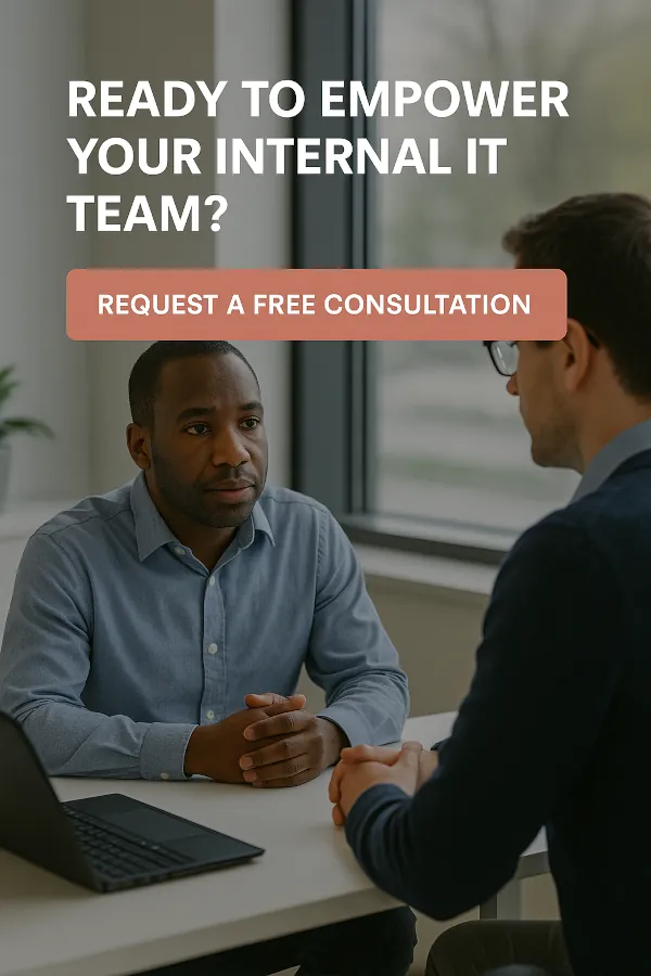 Business IT manager consulting with co-managed IT service provider for customized support.