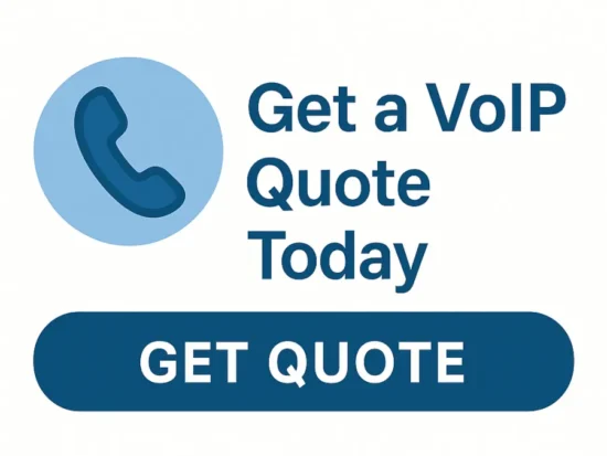 Call-to-action graphic encouraging businesses to get a VoIP services quote with a cloud phone icon.
